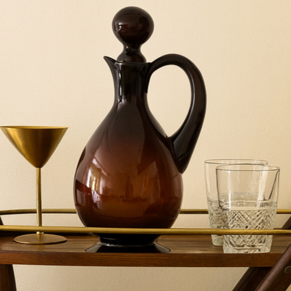 Vintage MCM Amethyst Glass Decanter with Stopper - Hand Blown Retro Barware - Picture 1 of 8